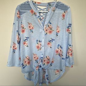 No Boundaries Baby Blue & Pink Floral Top